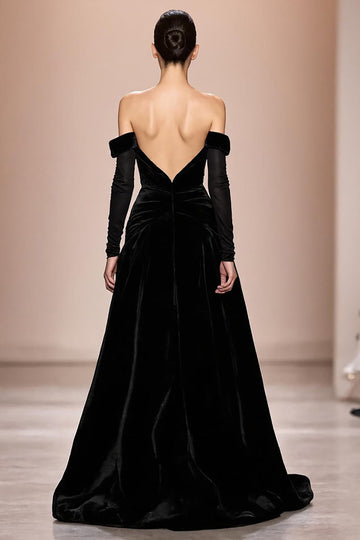 Robe de soirée longue à manches larges en velours noir